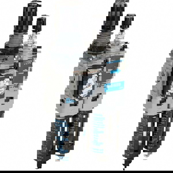 FRL Combination Unit: 1/4 NPT, Miniature, 2 Pc Filter/Regulator-Lubricator with Pressure Gauge