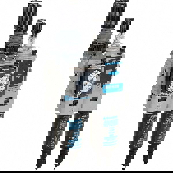 FRL Combination Unit: 1/4 NPT, Miniature, 2 Pc Filter/Regulator-Lubricator with Pressure Gauge