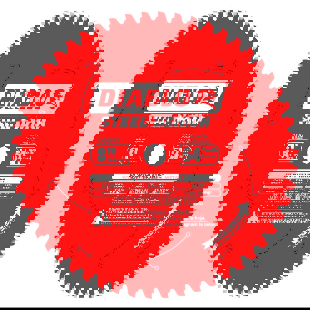 Wet & Dry-Cut Saw Blades; Blade Diameter (Inch): 8 ; Blade Material: Carbide-Tipped ; Blade Thickness (Decimal Inch): 0.0750 ; Arbor Hole Diameter (Inch): 5/8 ; Number of Teeth: 54 ; Application: Steel Studs; Angle Iron; Channel; Flat Bar; EMT Conduit