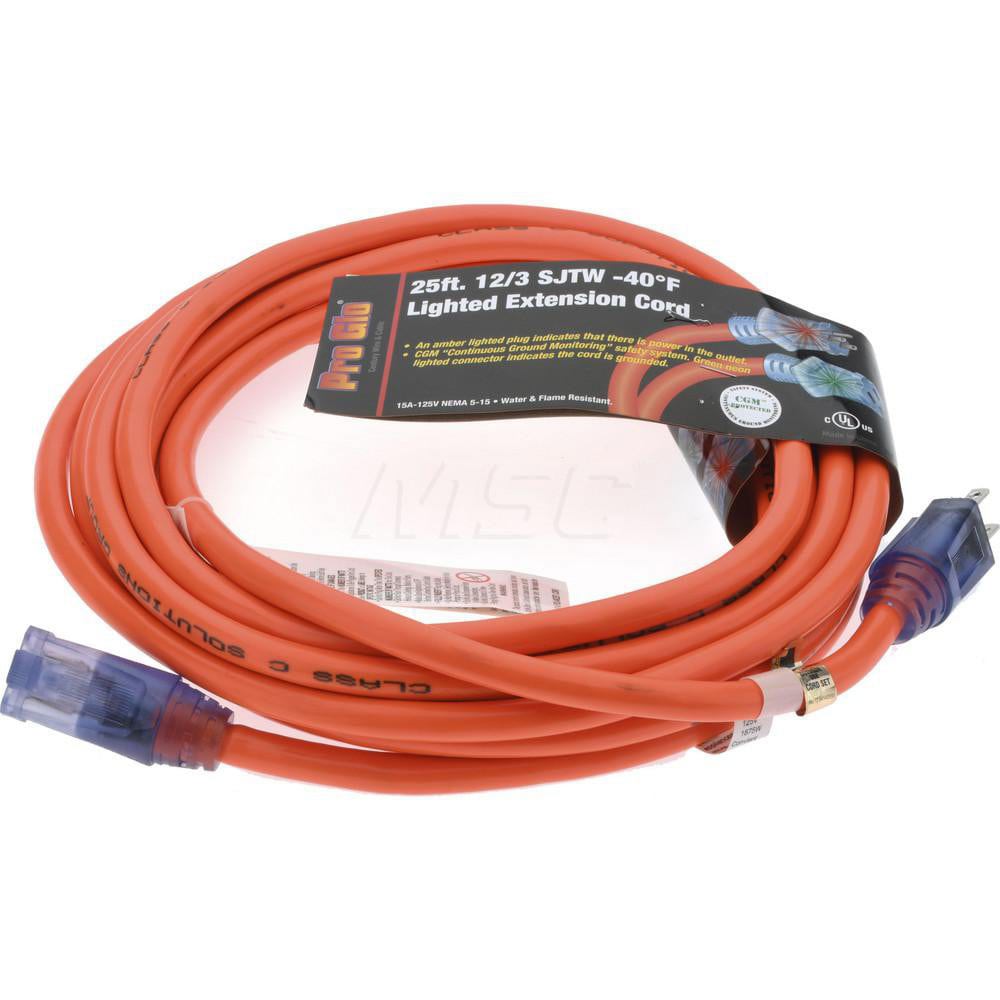 25', 12/3 Gauge/Conductors, Orange Extension Cord