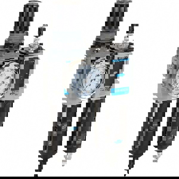 FRL Combination Unit: 1/4 NPT, Compact, 2 Pc Filter/Regulator-Lubricator with Pressure Gauge