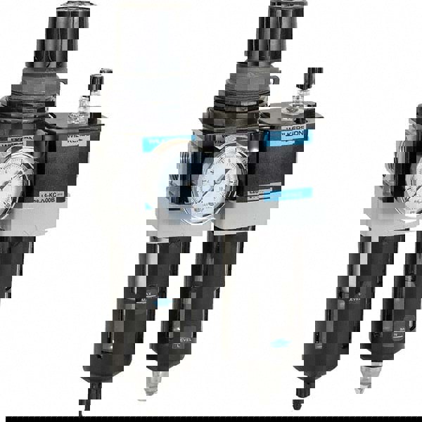 FRL Combination Unit: 3/4 NPT, Standard, 2 Pc Filter/Regulator-Lubricator with Pressure Gauge