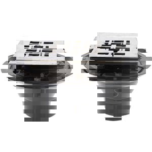 2 x 3 PVC Shower Drain with 2 in. PVC Spud and 4 in. Square Stainless Steel Snap-In Strainer