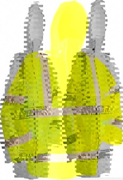 Rain Jacket: Size XL, ANSI/ISEA 107-2015, Green, Polyester