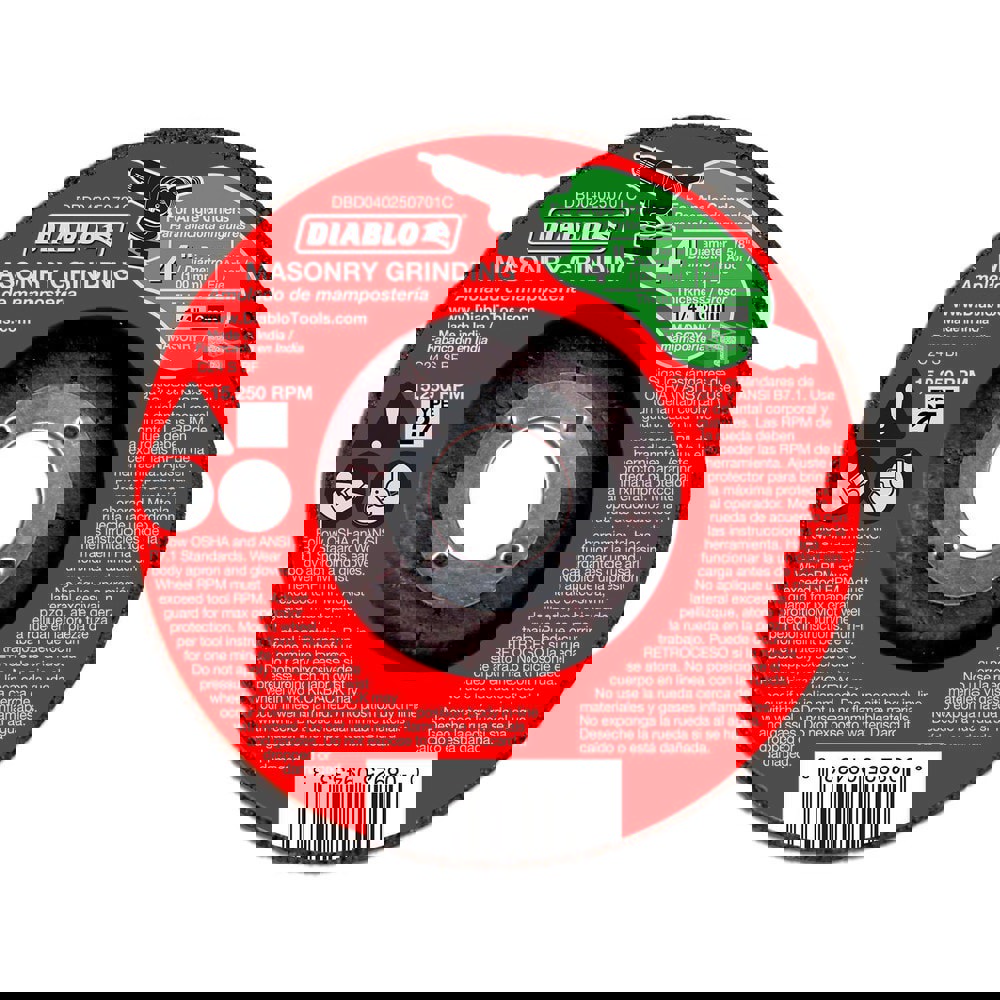 Depressed-Center Wheels; Wheel Diameter (Inch): 4 ; Wheel Thickness (Inch): 1/4 ; Hole Size: 5/8 (Inch); Wheel Type: Type 27 ; Maximum Rpm: 15250