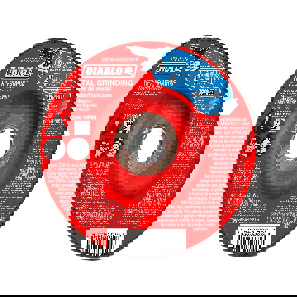 Depressed-Center Wheels; Wheel Diameter (Inch): 4 ; Wheel Thickness (Inch): 1/4 ; Hole Size: 5/8 (Inch); Wheel Type: Type 27 ; Maximum Rpm: 15250