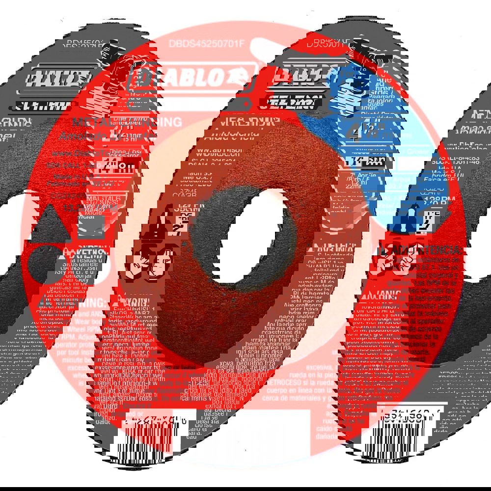 Depressed-Center Wheels; Wheel Diameter (Inch): 4-1/2 ; Wheel Thickness (Inch): 1/4 ; Hole Size: 7/8 (Inch); Wheel Type: Type 27 ; Maximum Rpm: 13280