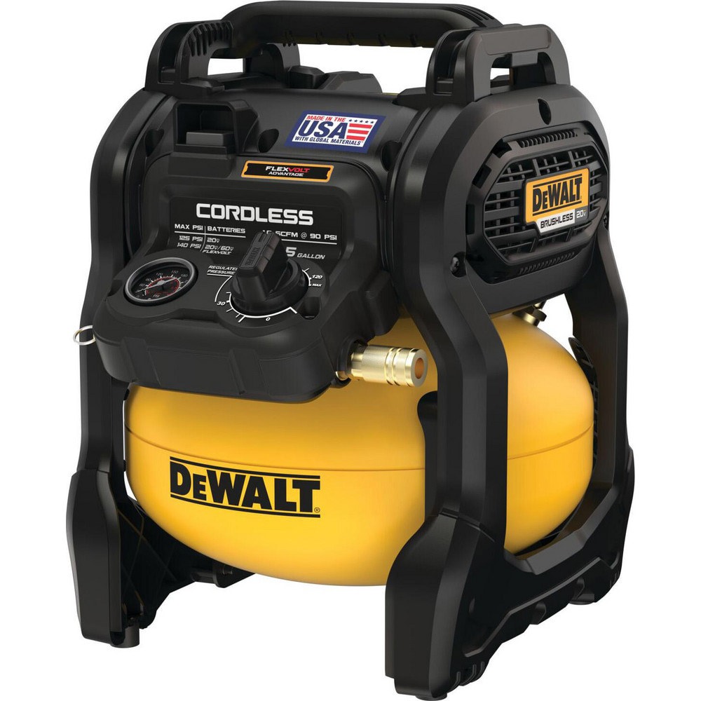 Portable Cordless Air Compressors; Number of Stages: 1.000 ; Voltage: 20.00 ; Tank Style: Pancake ; Brushless Motor: Yes ; Battery Included: No ; Includes: (1) DCC2520 20V MAX* Cordless Air Compressor