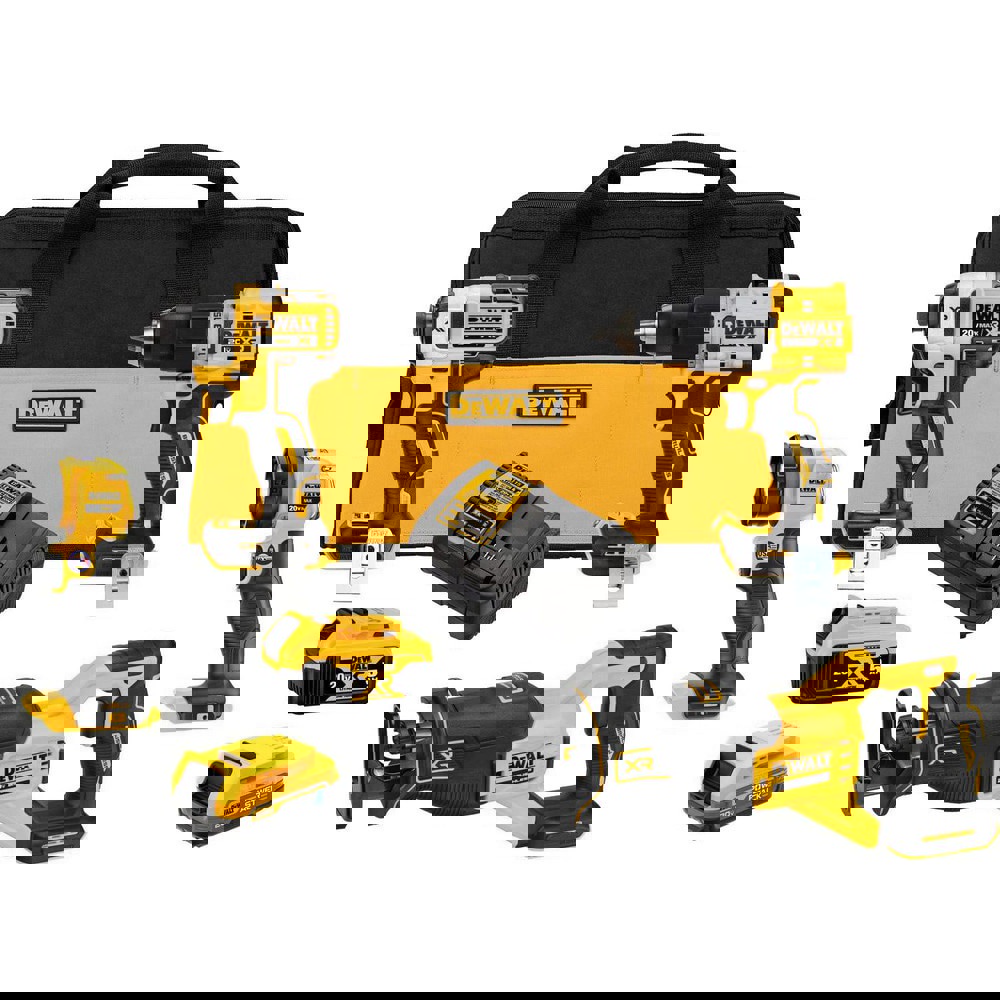 Cordless Tool Combination Kits; Kit Type: 20 Volt Cordless Tool Combination ; Tools: 1/2 in Brushless Hammer Drill/Driver; 1/4 in Impact Driver; Reciprocating Saw; Work Light ; Voltage: 20.00 ; Batteries Included: Yes ; Battery Chemistry: Lithium-ion