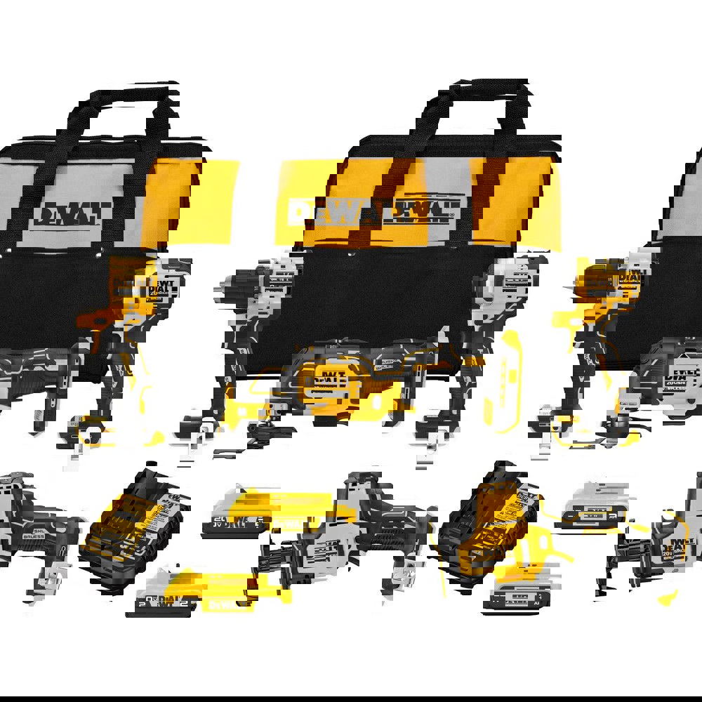 Cordless Tool Combination Kits; Kit Type: 20 Volt Cordless Tool Combination ; Tools: 1/2 in Brushless Cordless Drill/Driver; 1/4 in Brushless Cordless Impact Driver; Reciprocating Saw; Multi-Tool ; Voltage: 20.00 ; Batteries Included: Yes