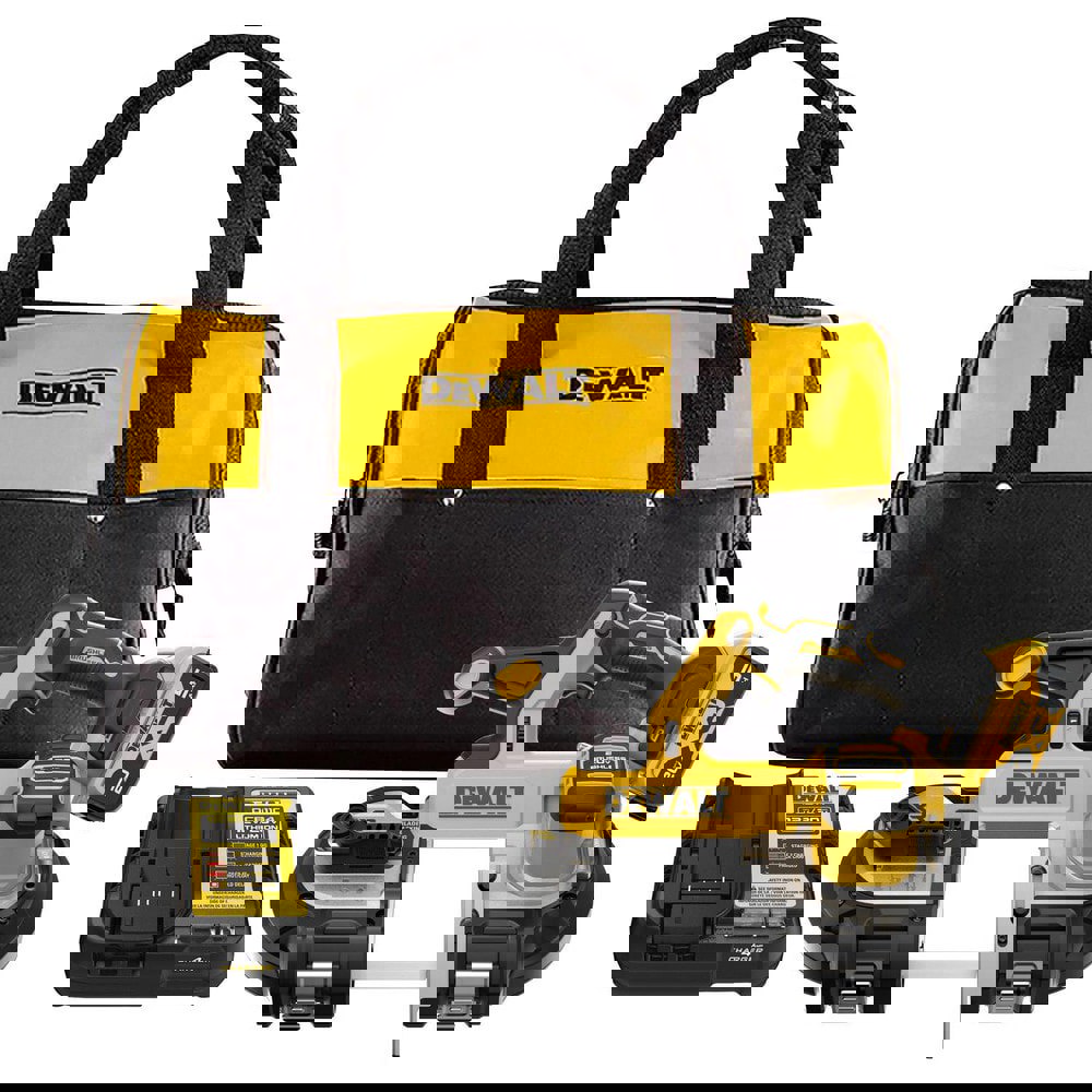 Cordless Portable Bandsaws; Voltage: 20.00V ; Maximum Depth of Cut (Decimal Inch): 3.3700 ; Low Speed (SFPM): 570 ; Cutting Capacity - Round: 3-3/8 in ; Cutting Capacity - Rectangular: 3-3/8 in ; Number Of Speeds: Variable