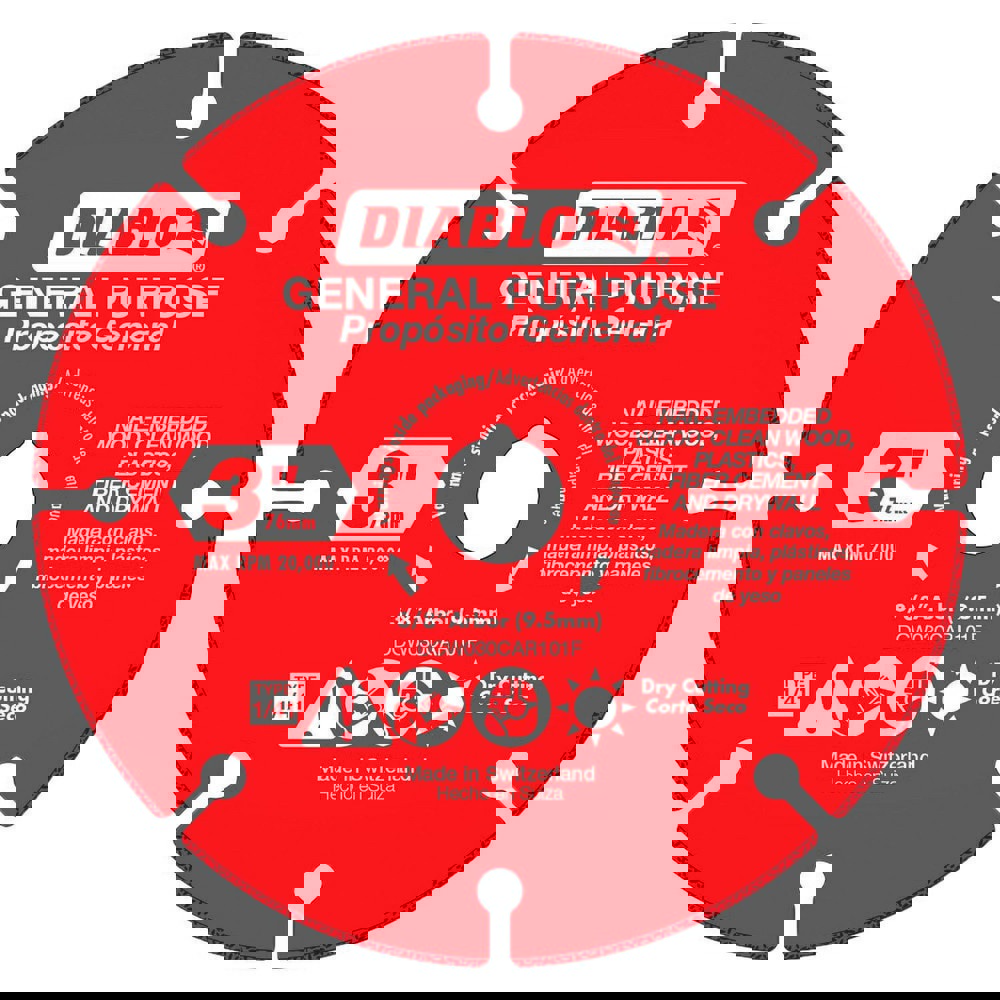Cutoff Wheels; Wheel Diameter (Inch): 3 ; Wheel Thickness (Decimal Inch): 0.0709 ; Hole Size (Inch): 3/8 ; Abrasive Material: Carbide Grit ; Wheel Type Number: Type 1 (01/41) ; Maximum Rpm: 20000