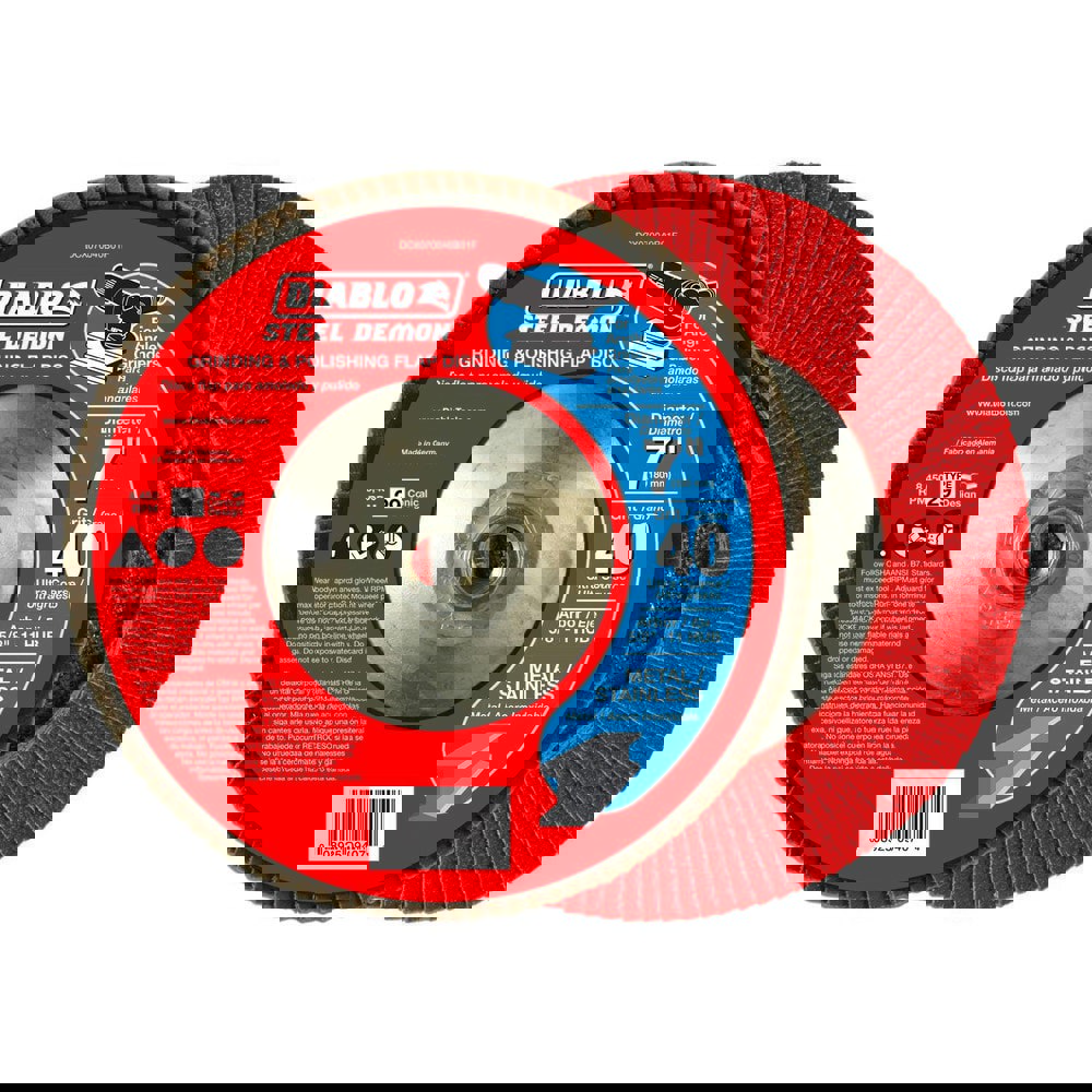 Flap Discs; Disc Diameter: 7 ; Center Hole Size: 5/8-11 ; Flap Disc Type: Type 29 ; Grit: 40 ; Grade: Ultra Coarse ; Disc Color: Red; Black