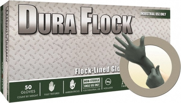 Series Microflex Dura Flock Disposable Gloves: Size Small, 11.4 mil, Uncoated-Coated Nitrile, Industrial Grade, Unpowdered
