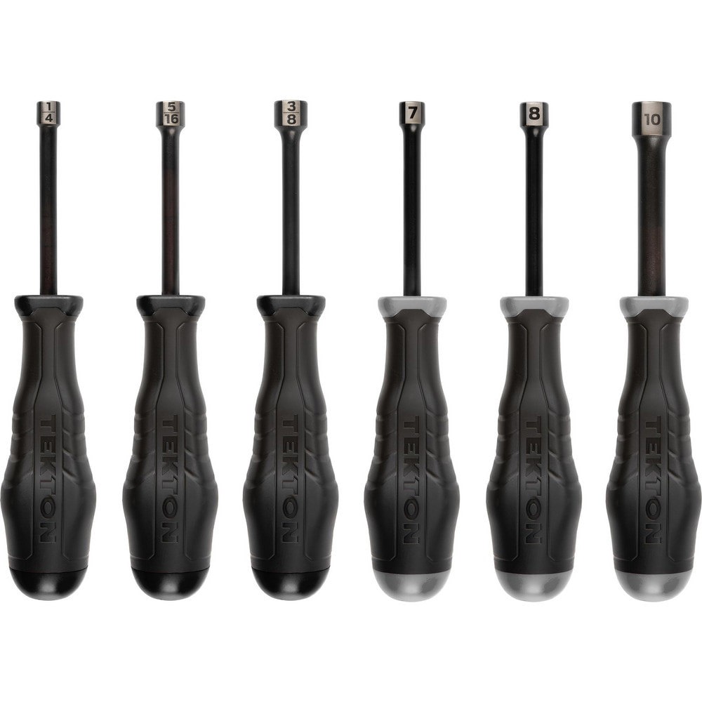 Nutdriver Sets; Drive Size: 1/4 in; 5/16 in; 3/8 in; 7 mm; 8 mm; 10 mm ; Handle Type: Ergonomic Cushion Grip ; Shaft Type: 1 in Hollow ; Container Type: Box ; Shaft Length (Inch): 3 ; Overall Length (Decimal Inch): 7.7000