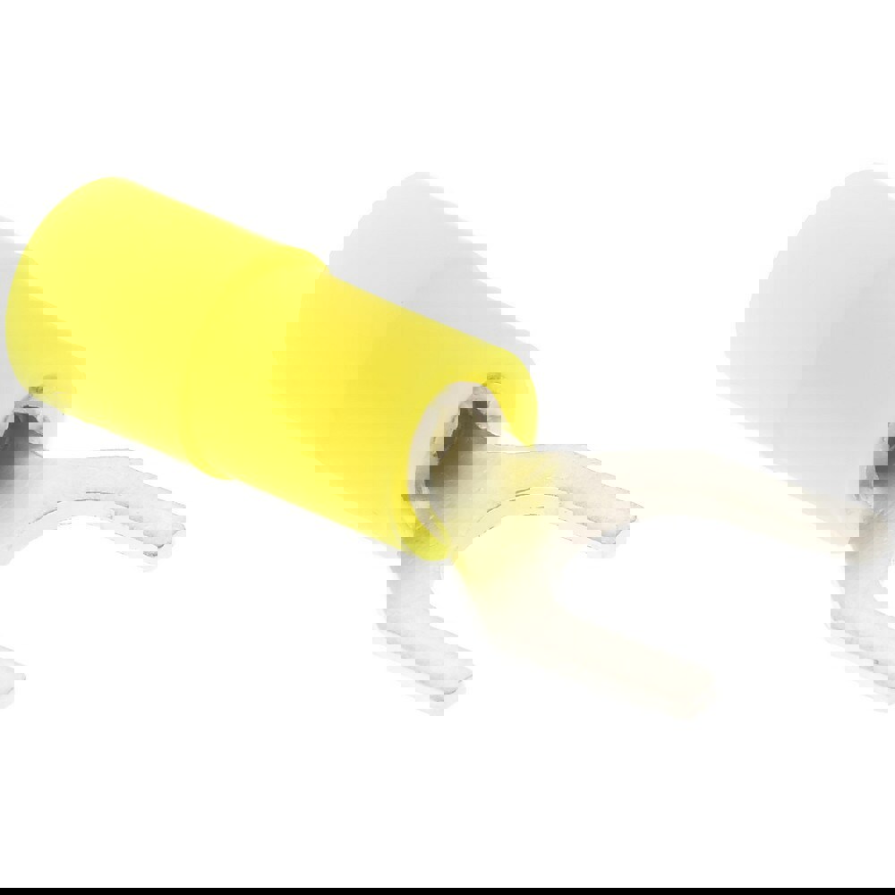 Standard Fork Terminal: Yellow, Nylon, Partially Insulated, #4 Stud, Crimp