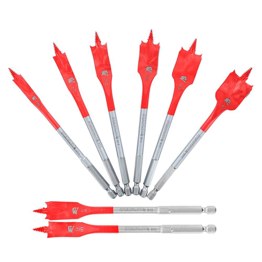 Drill Bit Set: Spade Drill Bits, 6 Pc, 118 &deg;, Carbon Steel