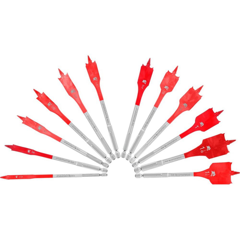 Drill Bit Set: Spade Drill Bits, 12 Pc, 118 &deg;, Carbon Steel