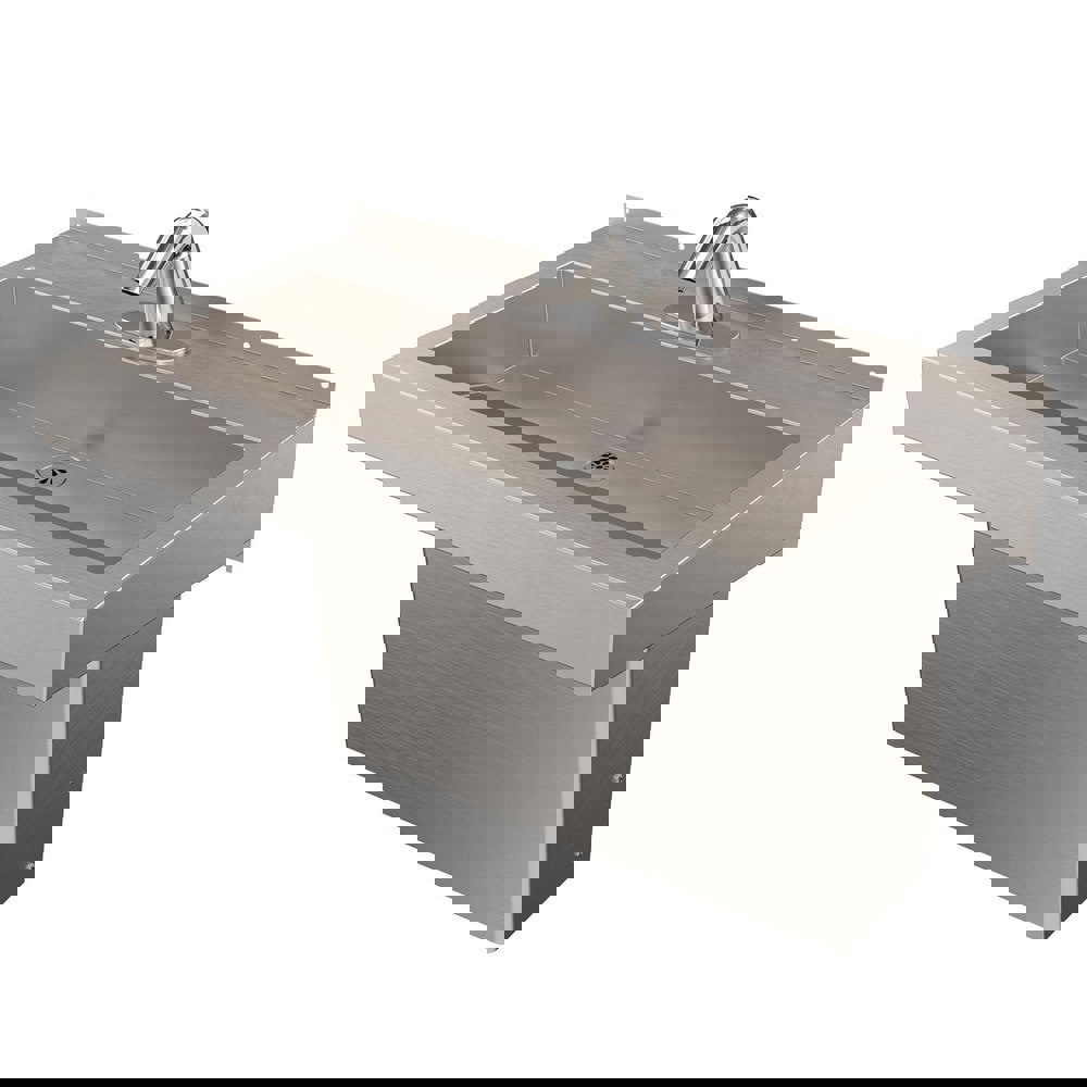 Trough Sink: Wall Mount, H&C Wristblade Gooseneck Faucet, 1 Compartment, 304 Stainless Steel