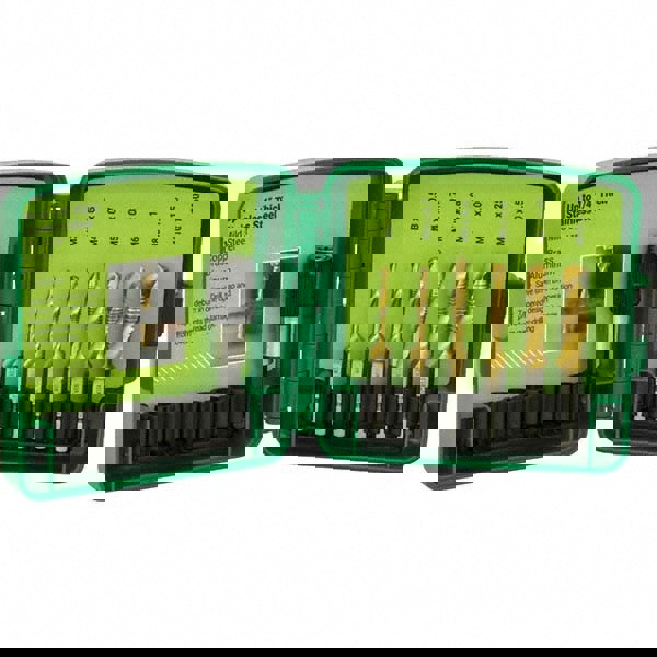 Combination Drill & Tap Sets; Minimum Thread Size: #6-32 in; M3.5x0.60 mm ; Maximum Thread Size: 1/4-20 in; M6x1.00 mm ; Number Of Flutes: 2.0 ; Overall Length: 4in ; Number Of Pieces: 7