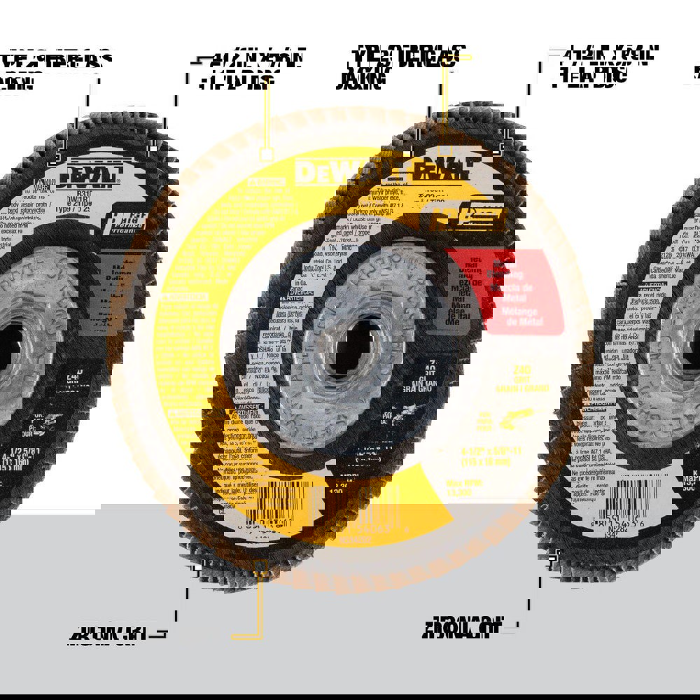 Flap Discs; Disc Diameter: 4-1/2 ; Center Hole Size: 5/8-11 ; Center Hole Thread Size: 5/8-11 ; Flap Disc Type: Type 29 ; Grit: 40 ; Abrasive Material: Zirconia Alumina