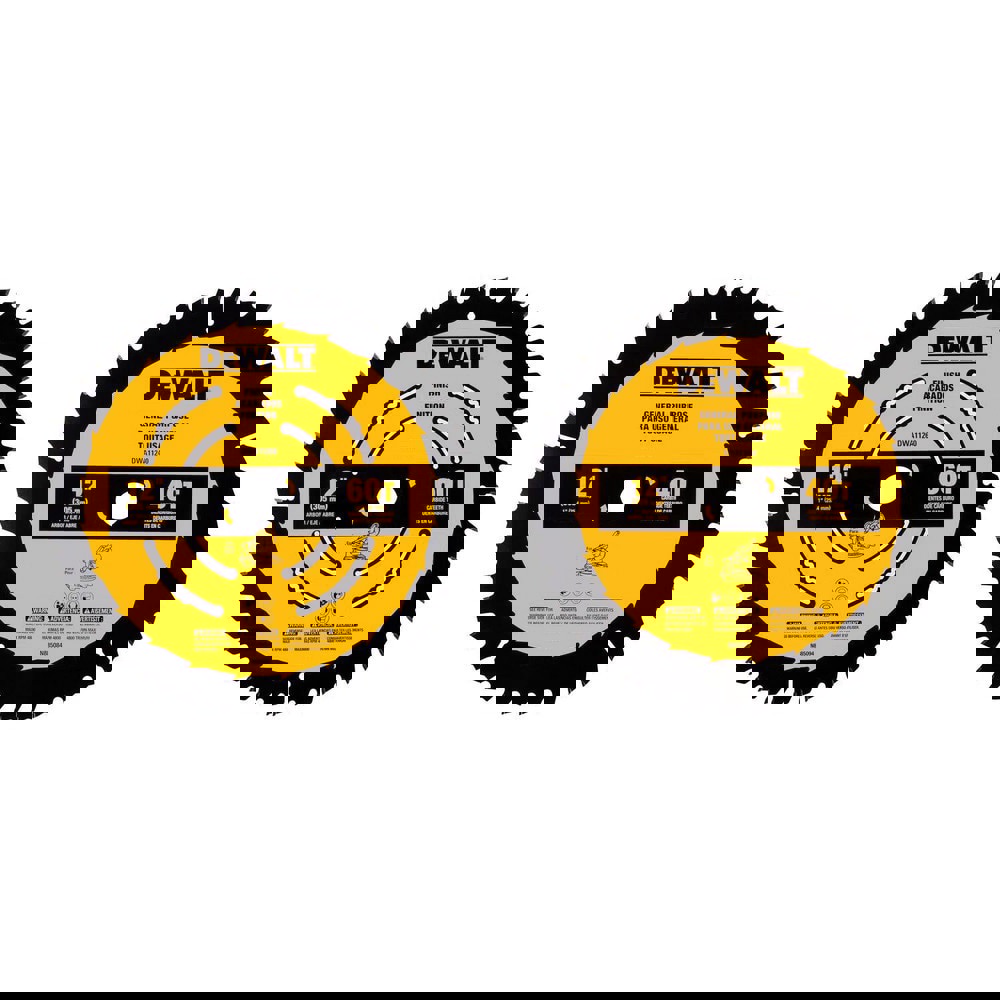 Wet & Dry-Cut Saw Blades; Blade Diameter (Inch): 12 ; Blade Material: Carbide ; Blade Thickness (Decimal Inch): 0.0787 ; Arbor Hole Diameter (Inch): 1 ; Number of Teeth: 40; 60 ; Arbor Style: Round