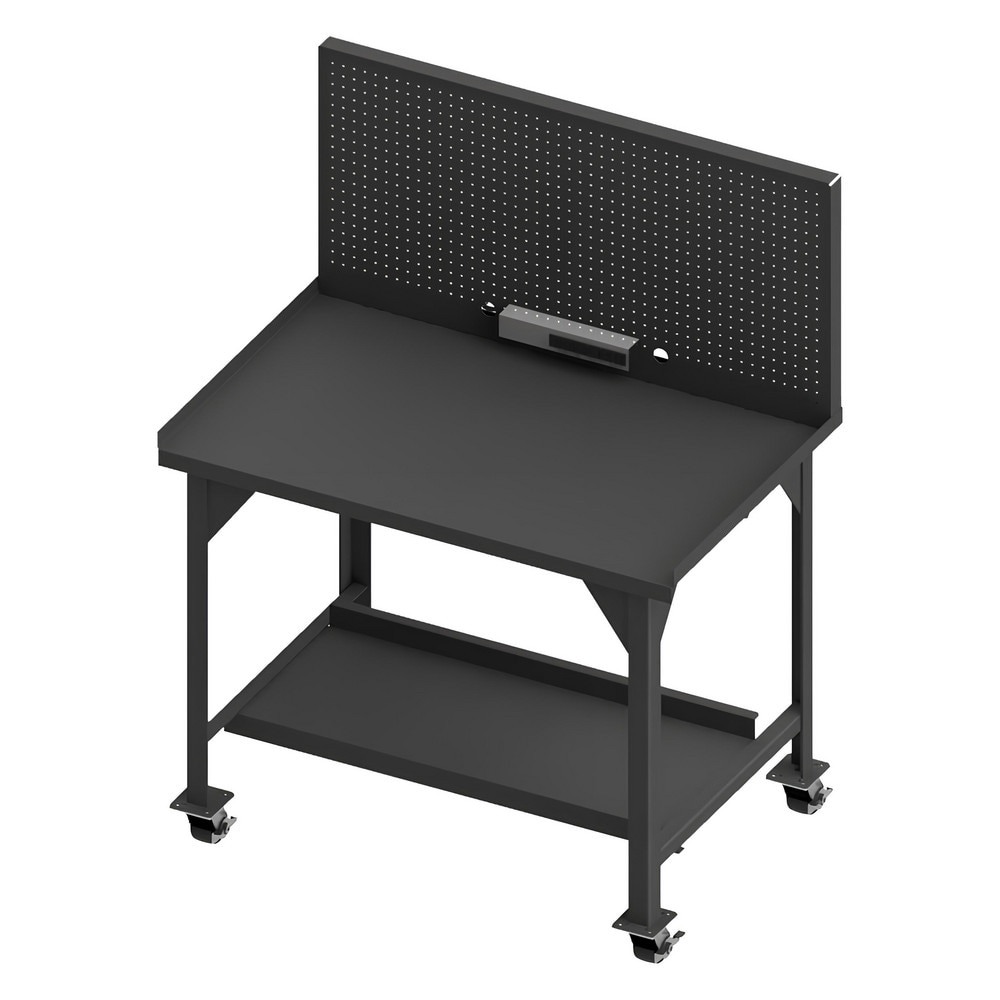 Mobile Work Benches; Type: Heavy-Duty Workbench with Peg Board Riser ; Bench Type: Heavy-Duty Mobile Workbench ; Edge Type: Square ; Depth (Inch): 30 ; Leg Style: Fixed ; Load Capacity (Lb. - 3 Decimals): 4000.000