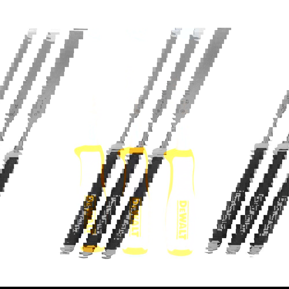Chisel Sets; Set Type: Wood Chisel Set ; Body Material: Steel ; Handle Material: Rubber ; Container Type: None ; Chisel Size: 3/4 in, 1 in, 1-1/4 in ; Insulated: No
