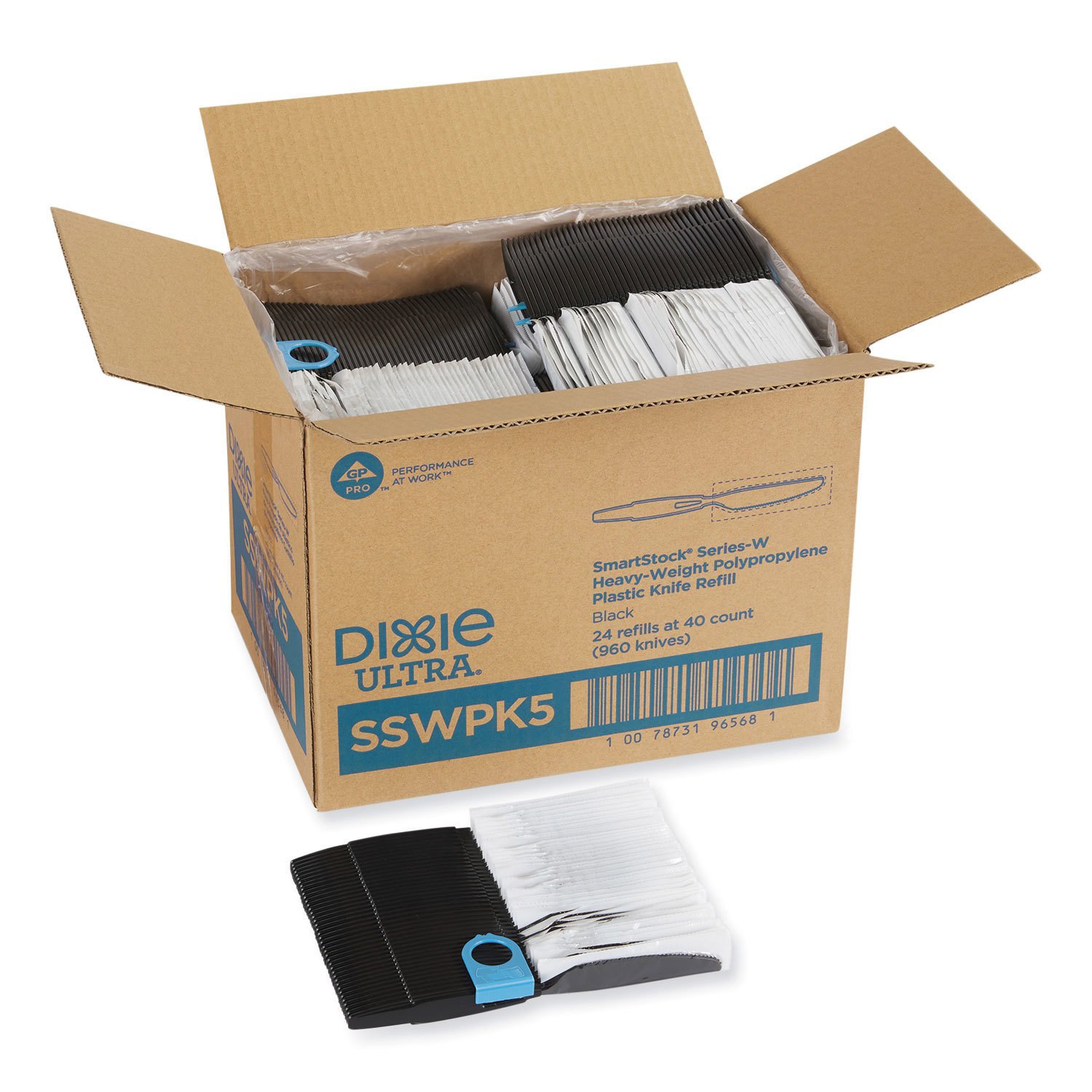 Paper & Plastic Cups, Plates, Bowls & Utensils; Flatware Type: Knives ; Color: Black ; For Use With: SSW1D85; SSW3D85 Dispenser ; UNSPSC Code: 0052152006