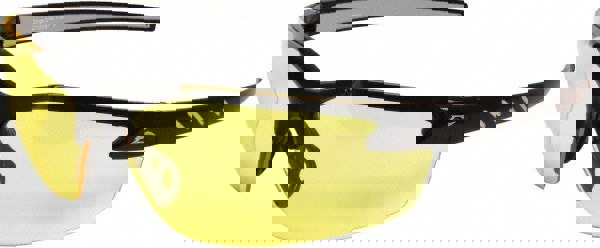 Safety Glasses: Scratch-Resistant, Polycarbonate, Yellow Lenses, Frameless