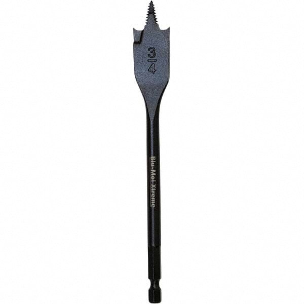Spade-Blade Drill Bits; Shank Size: 1/4in ; Overall Length: 6in ; Tool Material: High Speed Steel ; Coated: Coated ; Coating: Black Oxide ; Number of Spurs: 2