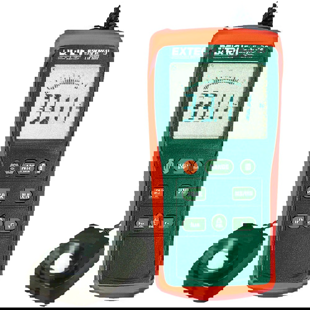 Light Meters; Compatible Lighting: All Visible Light ; Maximum Measurement: 40,000 Fc; 400,000 Lux ; Minimum Measurement: 0 Fc; 0 Lux ; Accuracy: 13% of reading + 0.5% full scale ; Sensor Type: Remote ; Display Type: LCD