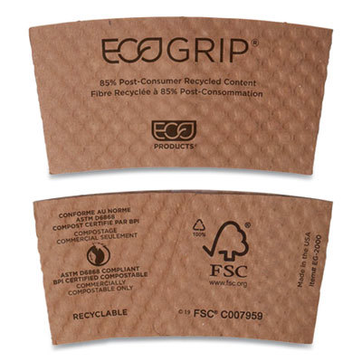 Pack of 1300 EcoGrip Hot Cup Sleeves - Renewable & Compostable