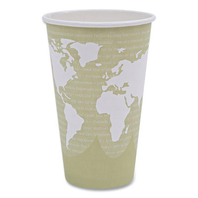 World Art Renewable/Compostable Hot Cups, 16 oz, Moss, 50/Pack