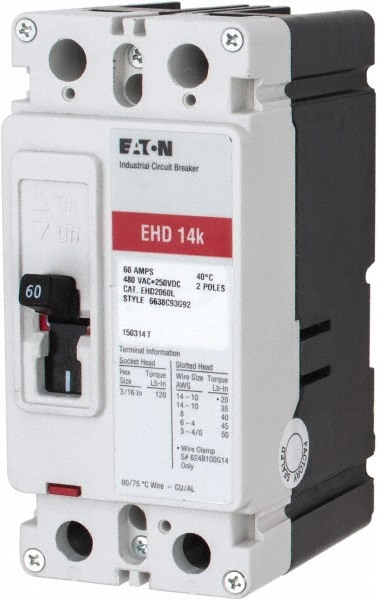 60 Amp, 250 VDC, 480 VAC, 2 Pole, Molded Case Circuit Breaker