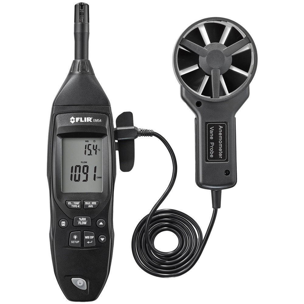 Airflow Meters & Thermo-Anemometers; Meter Type: Airflow Meter ; Measures: Airflow; Humidity; Temperature ; Humidity Sensing: Yes ; Data Logging: No ; Auto Power Off: Yes ; Minimum Air Velocity: 0.4 m/s; .8 knots; .9 mph; 1.4 km/h; 79 ft/min