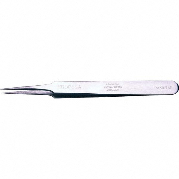Fine Point Tweezer: Straight, Stainless Steel, Very Fine Tip, 4-1/2