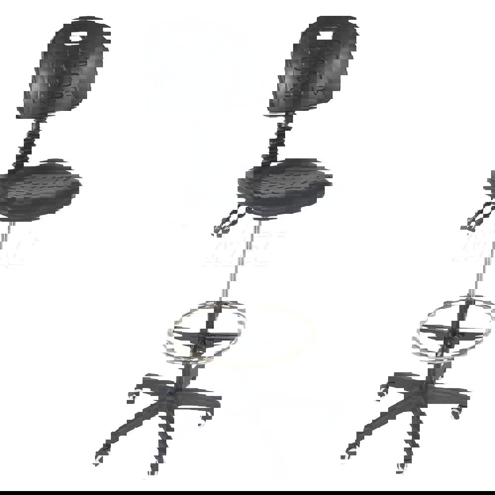 Swivel & Adjustable Stool: Polyurethane & Plastic, Black