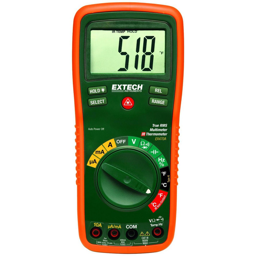 Multimeters; Multimeter Type: Digital; Thermal Imaging ; Measures: AC Current; AC Voltage; Capacitance; Continuity; Current; DC Voltage; Diode Test; Frequency; Resistance; Temperature; Temperature (IR) ; Maximum DC Voltage: 600 ; Maximum AC Voltage: 600