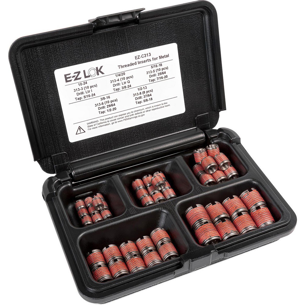 Thread Repair Kits; Kit Type: Threaded Insert ; Insert Thread Size (Inch): #10-24; 1/4-20; 5/16-18; 3/8-16; 1/2-13 ; Includes Drill: No ; Includes Tap: No ; Includes Installation Tool: No ; Includes Tang Removal Tool: No