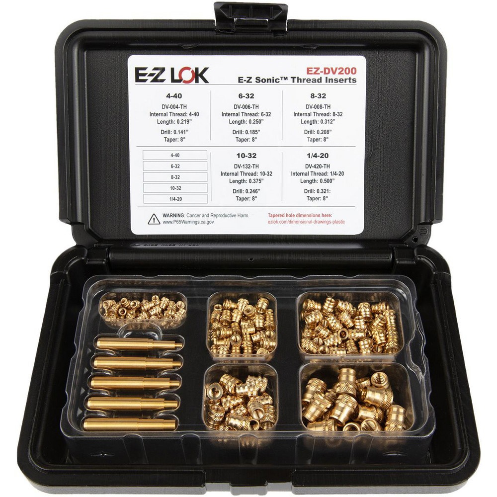 Thread Repair Kits; Kit Type: Threaded Insert ; Insert Thread Size (Inch): #4-40; #6-32; #8-32; #10-32; 1/4-20 ; Includes Drill: No ; Includes Tap: No ; Includes Installation Tool: No ; Includes Tang Removal Tool: No