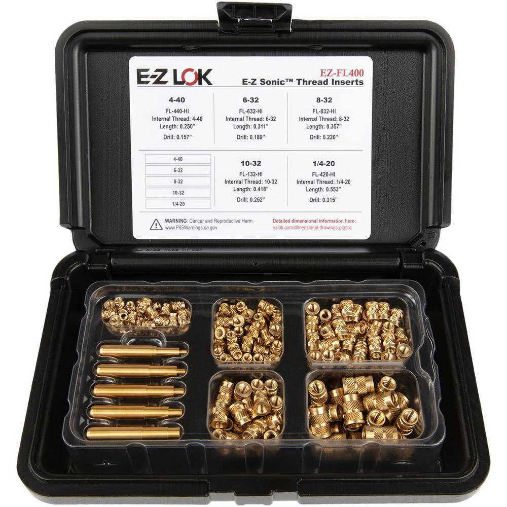 Thread Repair Kits; Kit Type: Threaded Insert ; Insert Thread Size (Inch): #4-40; #6-32; #8-32; #10-32; 1/4-20 ; Includes Drill: No ; Includes Tap: No ; Includes Installation Tool: No ; Includes Tang Removal Tool: No