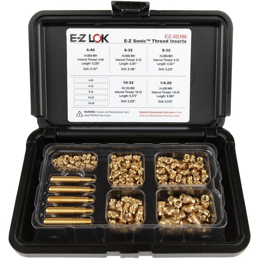 Thread Repair Kits; Kit Type: Threaded Insert ; Insert Thread Size (Inch): #4-40; #6-32; #8-32; #10-32; 1/4-20 ; Includes Drill: No ; Includes Tap: No ; Includes Installation Tool: No ; Includes Tang Removal Tool: No