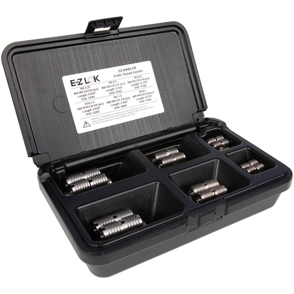 Thread Repair Kits; Kit Type: Threaded Insert ; Insert Thread Size (mm): M3x0.5; M4x0.7; M5x0.8; M6x1; M8x1.25 ; Includes Drill: No ; Includes Tap: No ; Includes Installation Tool: No ; Includes Tang Removal Tool: No