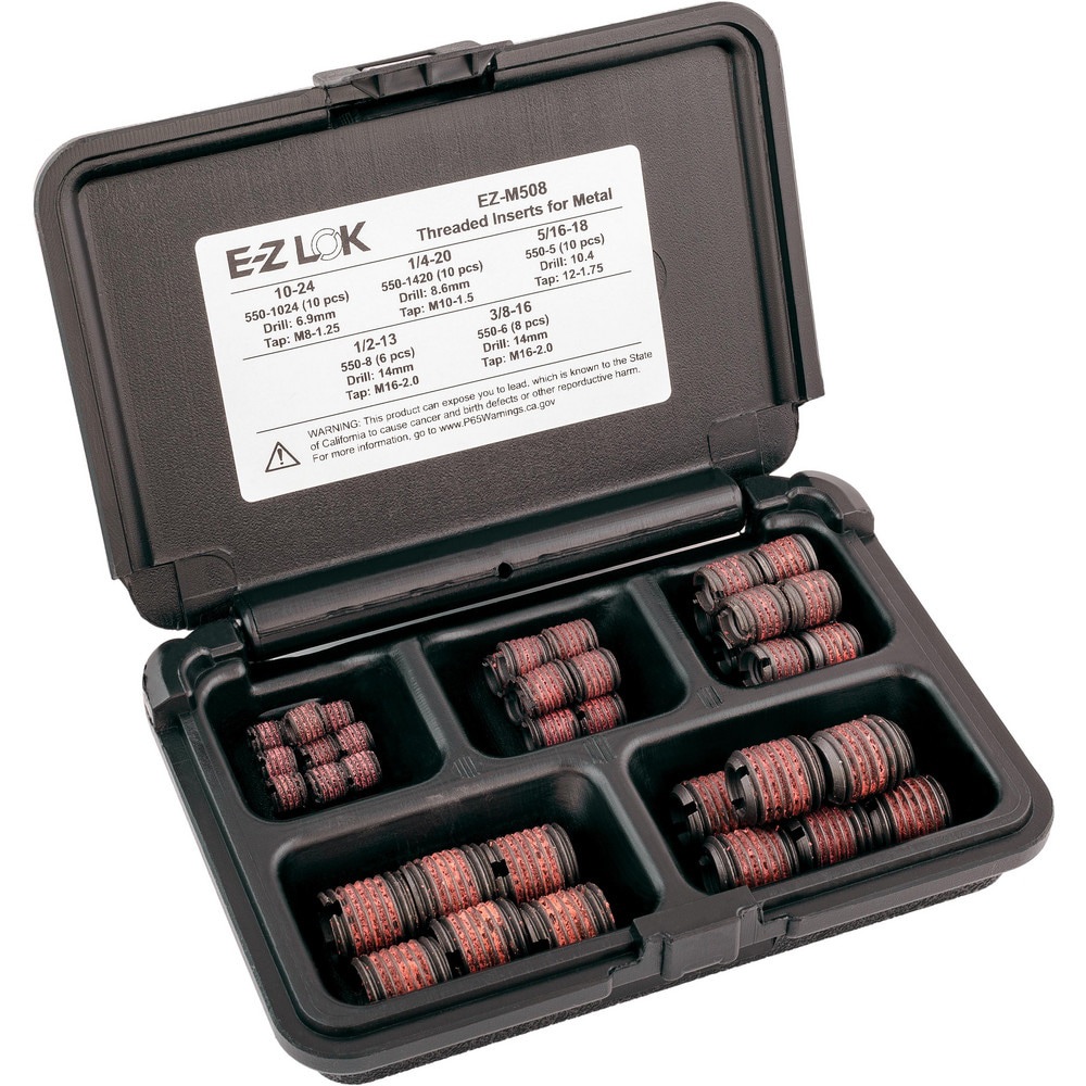 Thread Repair Kits; Kit Type: Threaded Insert ; Insert Thread Size (Inch): #10-24; 1/4-20; 5/16-18; 3/8-16; 1/2-13 ; Includes Drill: No ; Includes Tap: No ; Includes Installation Tool: No ; Includes Tang Removal Tool: No