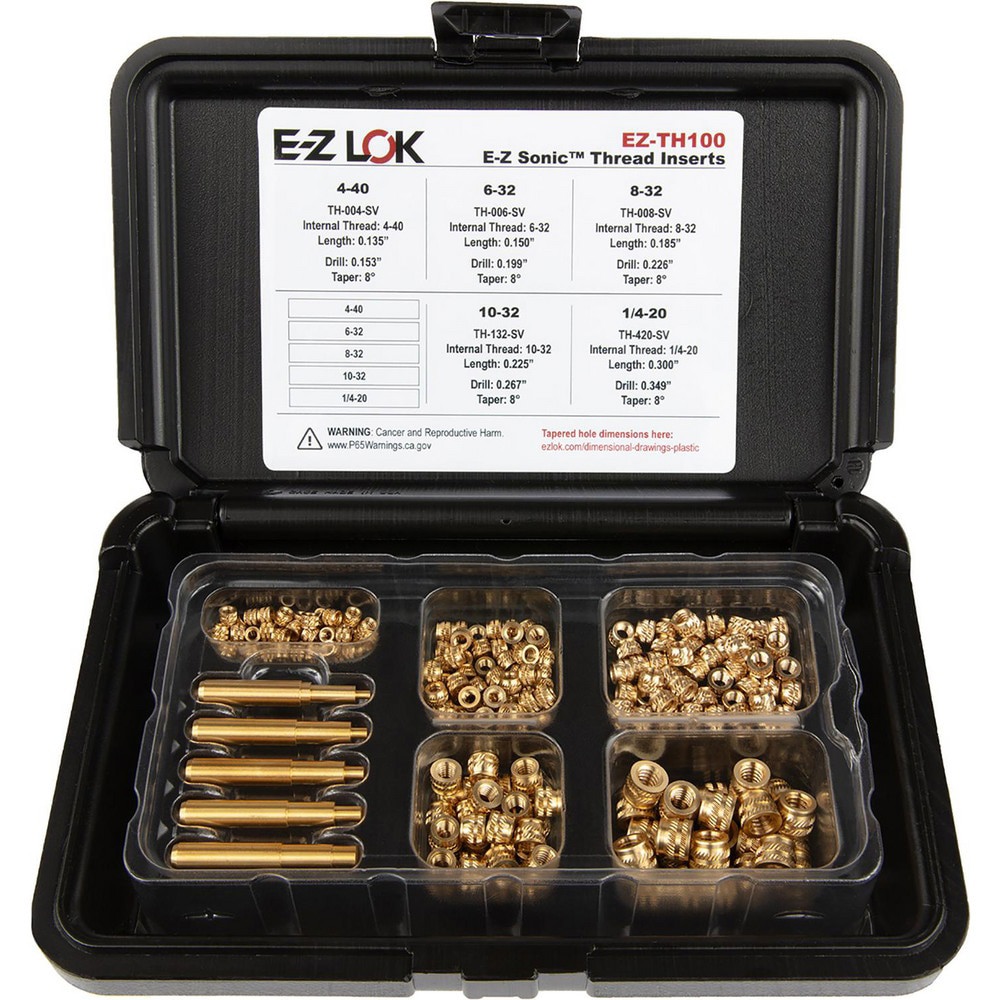 Thread Repair Kits; Kit Type: Threaded Insert ; Insert Thread Size (Inch): #4-40; #6-32; #8-32; #10-32; 1/4-20 ; Includes Drill: No ; Includes Tap: No ; Includes Installation Tool: No ; Includes Tang Removal Tool: No