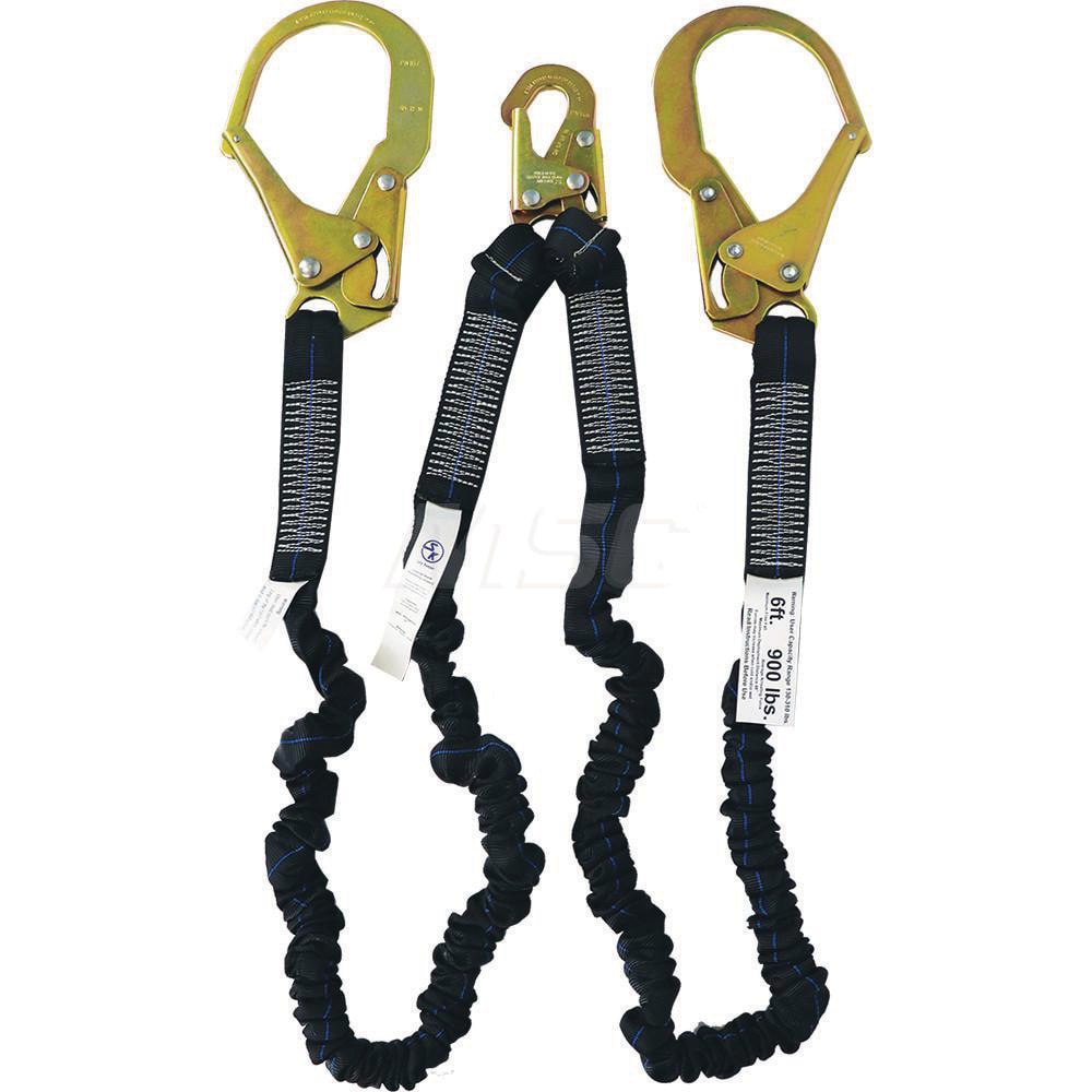 Lanyards & Lifelines; Load Capacity: 310lb ; Construction Type: Webbing ; Harness Type: Fall Arrest ; Lanyard End Connection: Snap Hook ; Anchorage End Connection: Rebar Hook ; Length Ft.: 6.00
