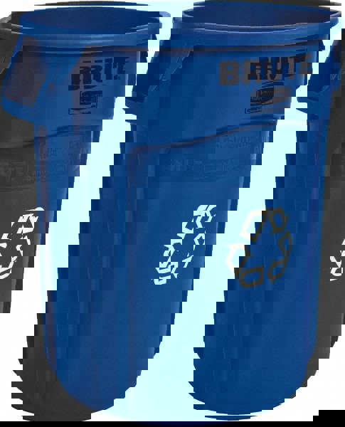 BRUTE 32 Gal Recycling Vented Trash Container, Blue