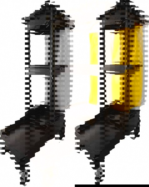 Rubbermaid Commercial Traditional Janitorial 3-Shelf Cleaning Cart, Wheeled with Zippered Yellow Vinyl Bag, Black, 38.4