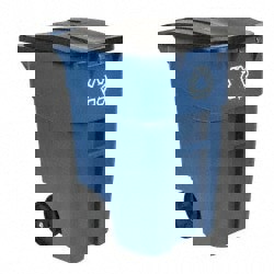 Rollout Trash/Garbage Can/Bin with Wheels, 50 Gal, Blue